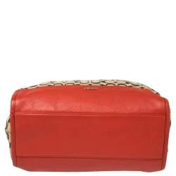 Coach Red/Beige Signature Canvas and Leather Satchel