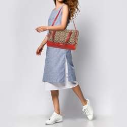 Coach Red/Beige Signature Canvas and Leather Satchel