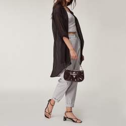 Pre Owned حقيبة كلتش كوتش ماديسون جلد لامع بنى مقاس 