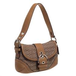مملوكة مسبقًا Coach Brown Signature Canvas and Leather Buckle Shoulder Bag