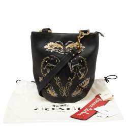 Pre Owned Coach Black/Gold Leather Tattoo Sling Bag