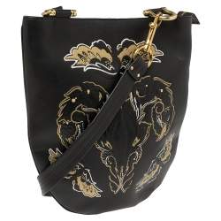 Pre Owned Coach Black/Gold Leather Tattoo Sling Bag