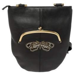 Pre Owned Coach Black/Gold Leather Tattoo Sling Bag