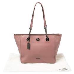 Pre Owned Coach Old Rose Pebbled Leather Turn Lock Chain Tote
