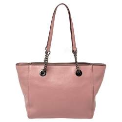 Pre Owned Coach Old Rose Pebbled Leather Turn Lock Chain Tote