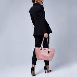 Pre Owned Coach Old Rose Pebbled Leather Turn Lock Chain Tote