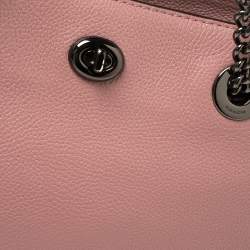 Pre Owned Coach Old Rose Pebbled Leather Turn Lock Chain Tote