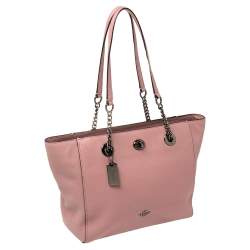 Pre Owned Coach Old Rose Pebbled Leather Turn Lock Chain Tote