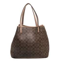 Pre Owned Coach Beige/Brown Signature Canvas and Leather City Zip Top Tote
