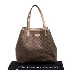 Pre Owned Coach Beige/Brown Signature Canvas and Leather City Zip Top Tote