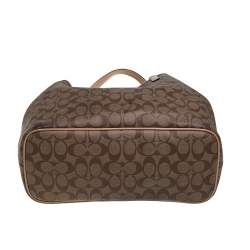 Pre Owned Coach Beige/Brown Signature Canvas and Leather City Zip Top Tote