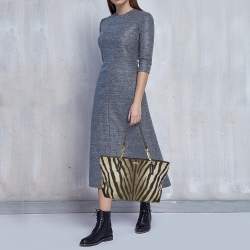Pre Owned Coach Green/Brown Zebra Print Canvas and Leather Madison Tote