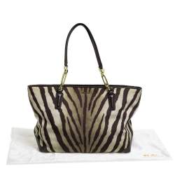 Pre Owned Coach Green/Brown Zebra Print Canvas and Leather Madison Tote
