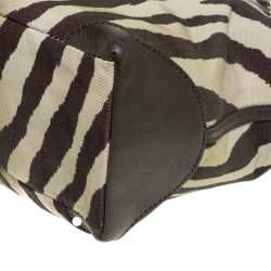Pre Owned Coach Green/Brown Zebra Print Canvas and Leather Madison Tote
