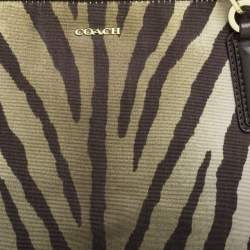 Pre Owned Coach Green/Brown Zebra Print Canvas and Leather Madison Tote