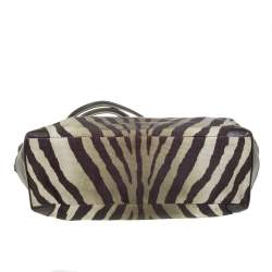 Pre Owned Coach Green/Brown Zebra Print Canvas and Leather Madison Tote