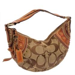 Coach Beige/Brown Signature Canvas and Leather Hobo