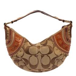 Coach Beige/Brown Signature Canvas and Leather Hobo