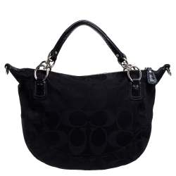 Pre Owned Coach Black Signature Fabric Kristin Hobo