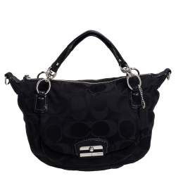 Pre Owned Coach Black Signature Fabric Kristin Hobo