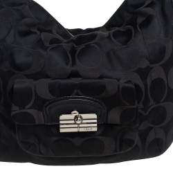 Pre Owned Coach Black Signature Fabric Kristin Hobo