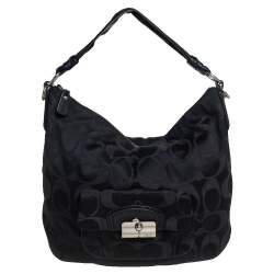 Pre Owned Coach Black Signature Fabric Kristin Hobo