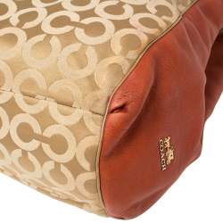 Pre Owned Coach Burnt Orange/Beige Signature Canvas and Leather Edie Shoulder Bag