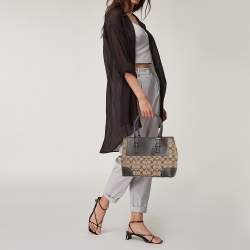 Pre Owned Coach Brown Signature Canvas and Leather Hampton Tote