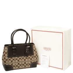 Pre Owned Coach Brown Signature Canvas and Leather Hampton Tote