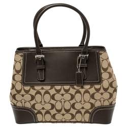 Pre Owned Coach Brown Signature Canvas and Leather Hampton Tote