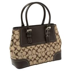 Pre Owned Coach Brown Signature Canvas and Leather Hampton Tote