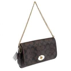 Pre Owned Coach Brown Signature Coated Canvas and Leather Mini Ruby Crossbody Bag