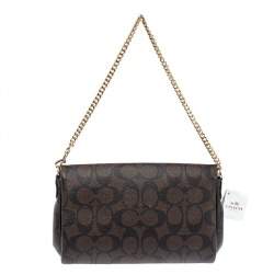 Pre Owned Coach Brown Signature Coated Canvas and Leather Mini Ruby Crossbody Bag