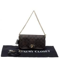 Pre Owned Coach Brown Signature Coated Canvas and Leather Mini Ruby Crossbody Bag