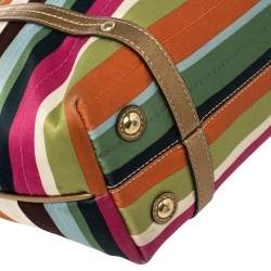 Pre Owned Coach Multicolour Satin and Leather Striped Legacy Tote