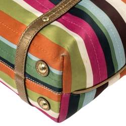 Pre Owned Coach Multicolour Satin and Leather Striped Legacy Tote