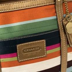 Pre Owned Coach Multicolour Satin and Leather Striped Legacy Tote