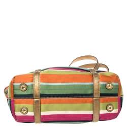 Pre Owned Coach Multicolour Satin and Leather Striped Legacy Tote