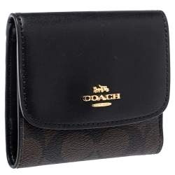 Pre Owned Coach Brown/Black Coated Canvas and Leather Trifold Wallet