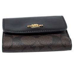 Pre Owned Coach Brown/Black Coated Canvas and Leather Trifold Wallet