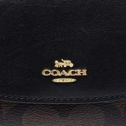 Pre Owned Coach Brown/Black Coated Canvas and Leather Trifold Wallet