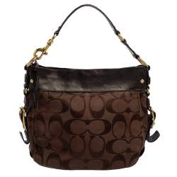 Pre Owned Coach Brown Signature Canvas and Leather Zoe Hobo