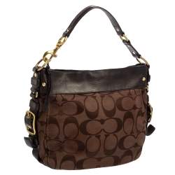 Pre Owned Coach Brown Signature Canvas and Leather Zoe Hobo