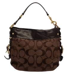 Pre Owned Coach Brown Signature Canvas and Leather Zoe Hobo