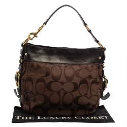 Pre Owned Coach Brown Signature Canvas and Leather Zoe Hobo