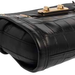 Pre Owned Coach Black Croc Embossed Leather Shoulder Bag