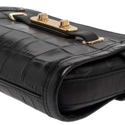 Pre Owned Coach Black Croc Embossed Leather Shoulder Bag