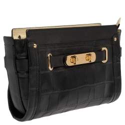 Pre Owned Coach Black Croc Embossed Leather Shoulder Bag