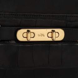 Pre Owned Coach Black Croc Embossed Leather Shoulder Bag