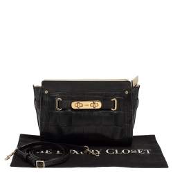 Pre Owned Coach Black Croc Embossed Leather Shoulder Bag